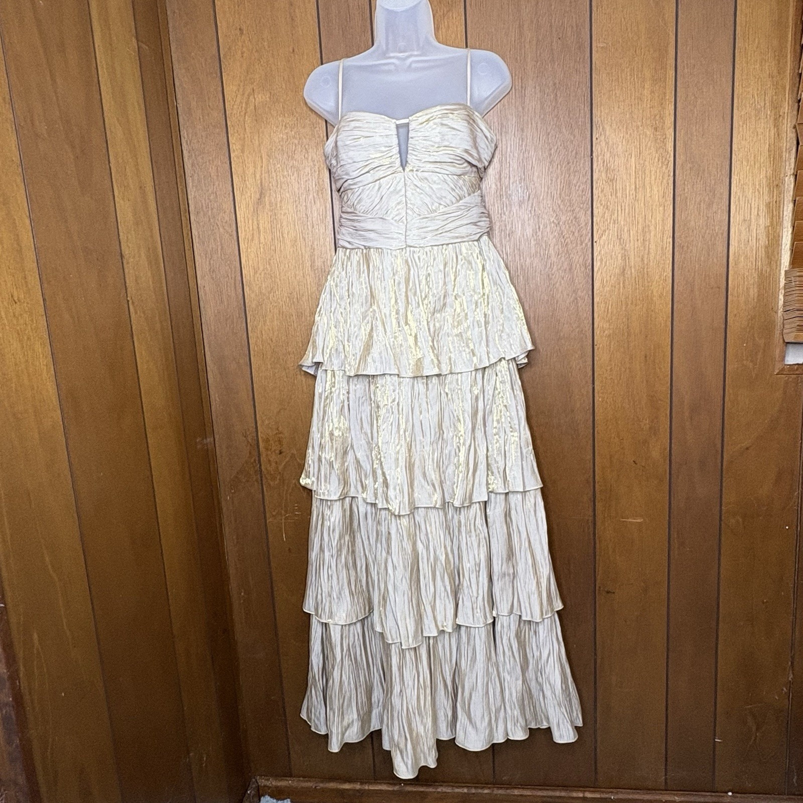 Ytg Y2k Antonio Melani I Dress Women 10 Gold Metallic Tiered Formal Evening Nye